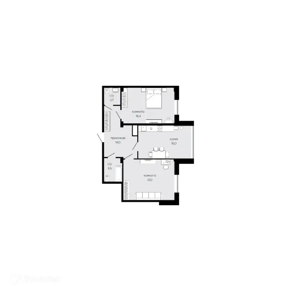 Планировка 2 комн. в ЖК VICTORIA (ВИКТОРИЯ)