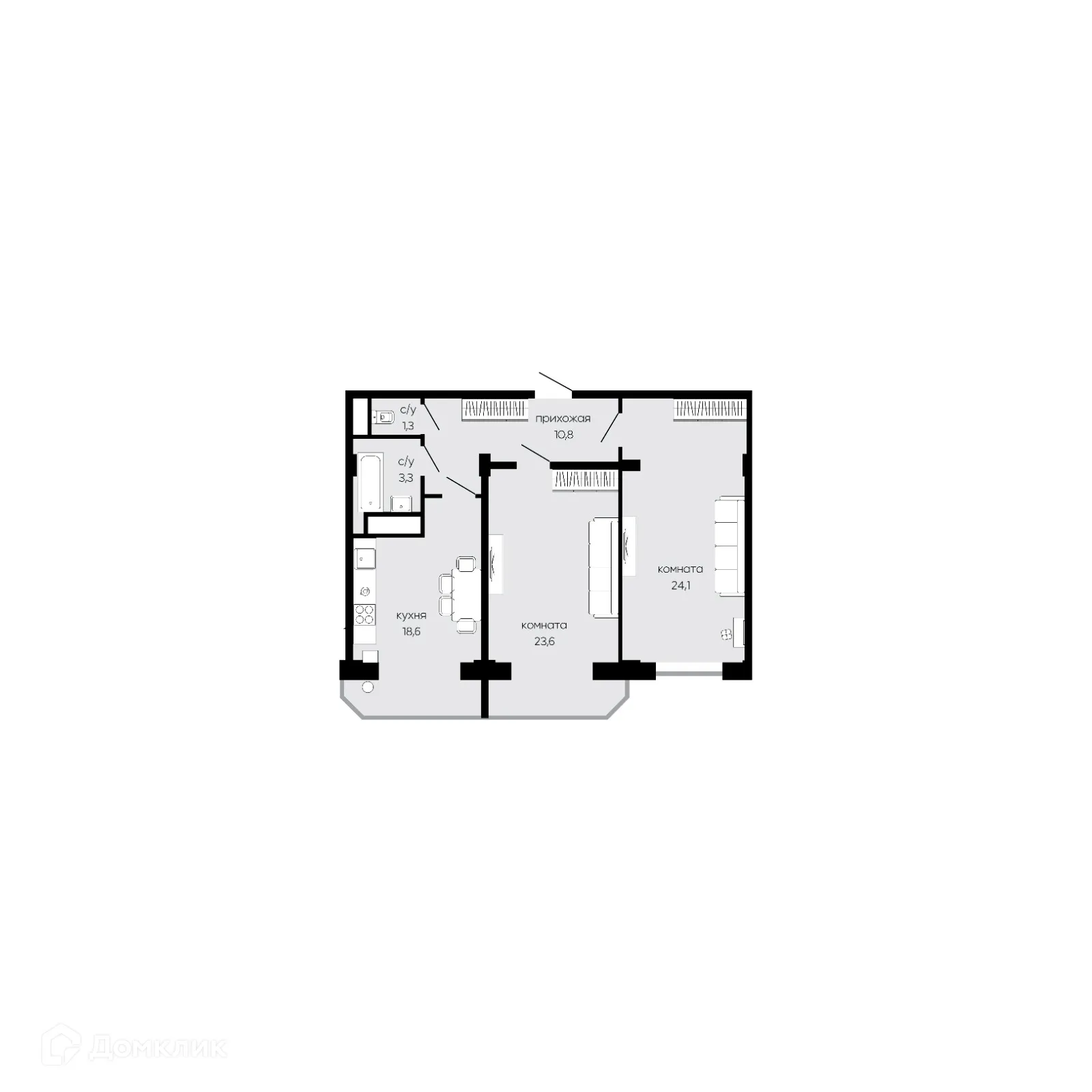 Планировка 2-комнатной квартиры 80.9 м² в ЖК VICTORIA (ВИКТОРИЯ), г. Ставрополь — фото 1