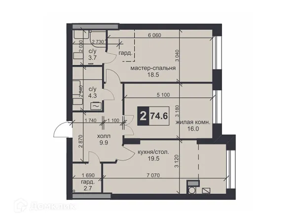Планировка 2 комн. в ЖК «НАДЕЖДА»