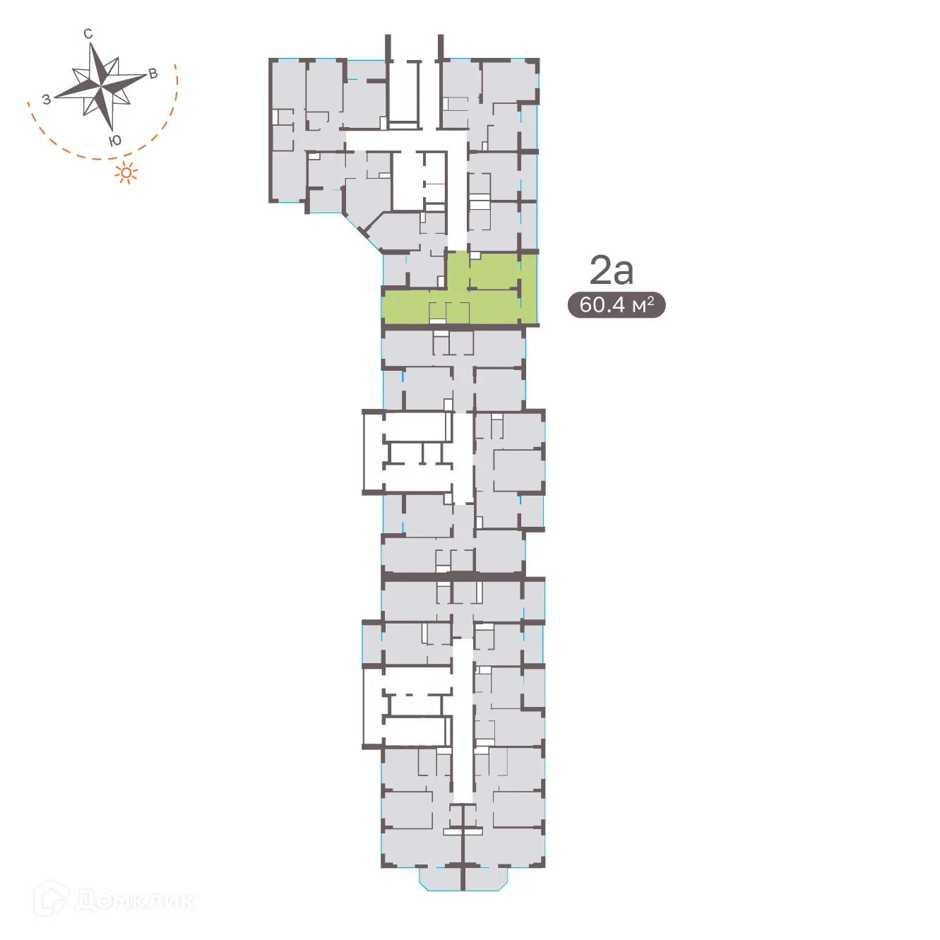 Планировка 2-комнатной квартиры 59.5 м² в ЖК Притяжение, г. Ставрополь — фото 2