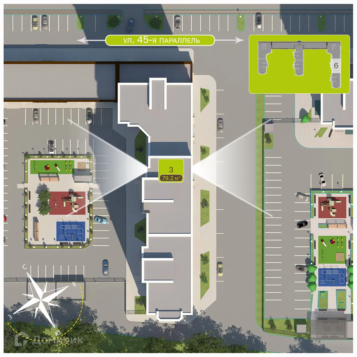 Планировка 3-комнатной квартиры 78.7 м² в ЖК Притяжение, г. Ставрополь — фото 3