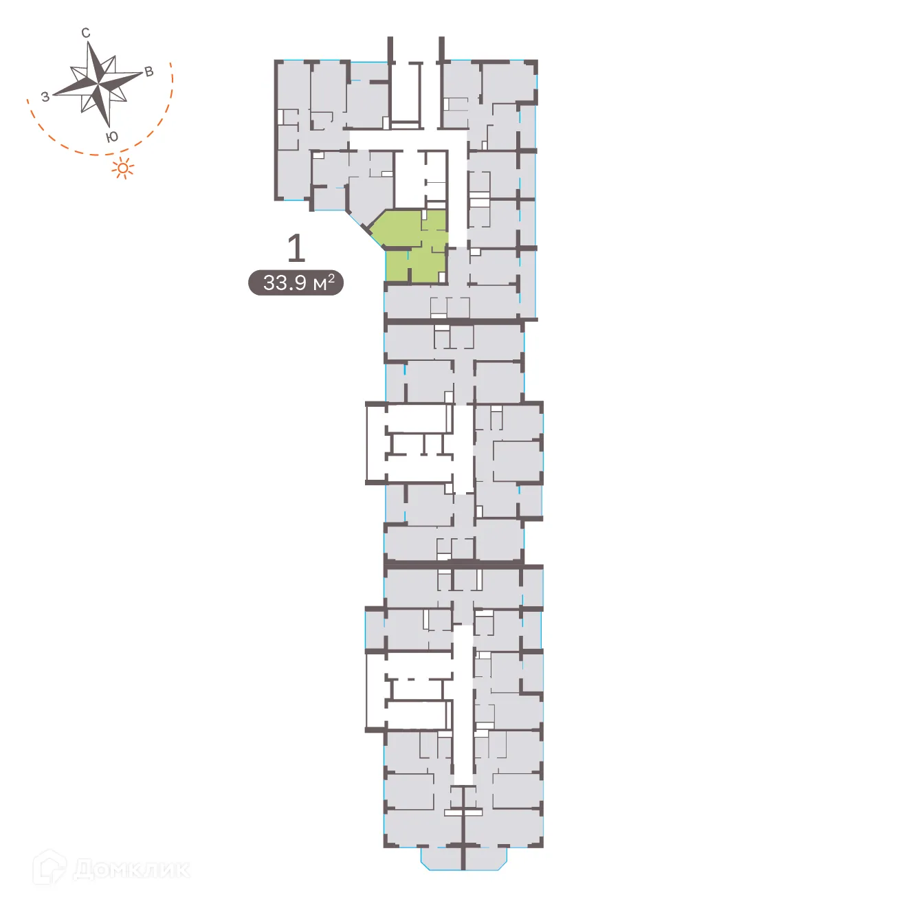 Планировка 1-комнатной квартиры 33.9 м² в ЖК Притяжение, г. Ставрополь — фото 2