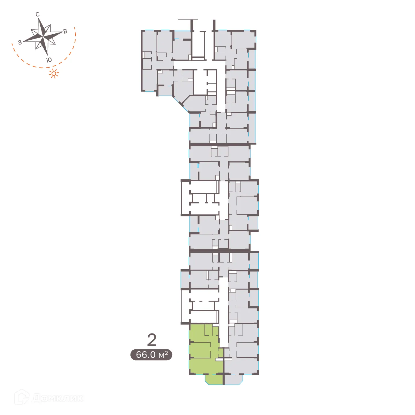 Планировка 2-комнатной квартиры 66.9 м² в ЖК Притяжение, г. Ставрополь — фото 2