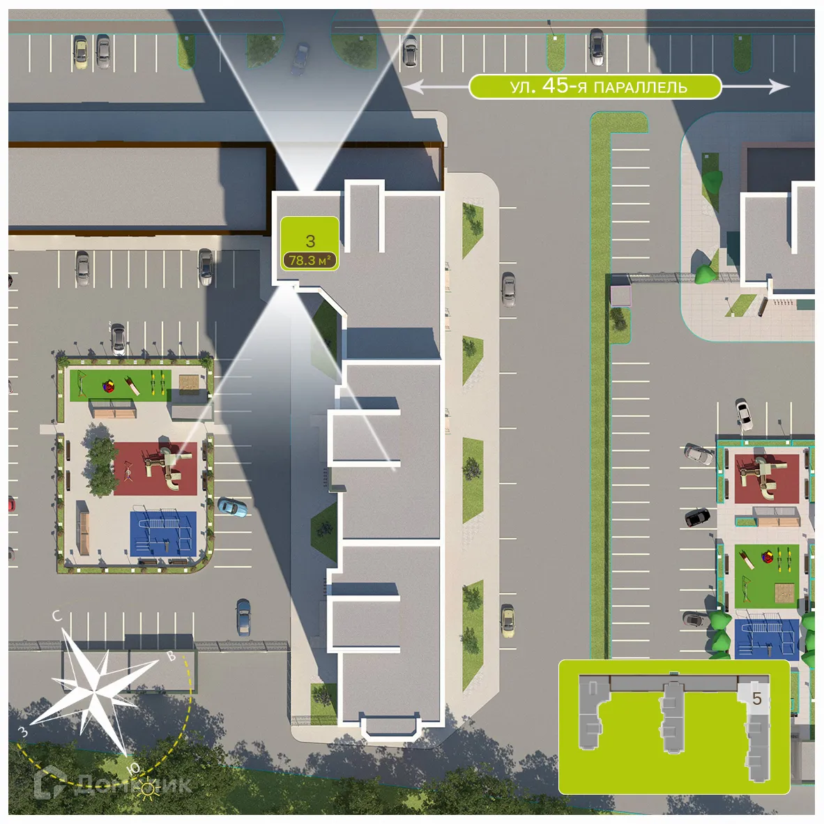 Планировка 3-комнатной квартиры 77.7 м² в ЖК Притяжение, г. Ставрополь — фото 3