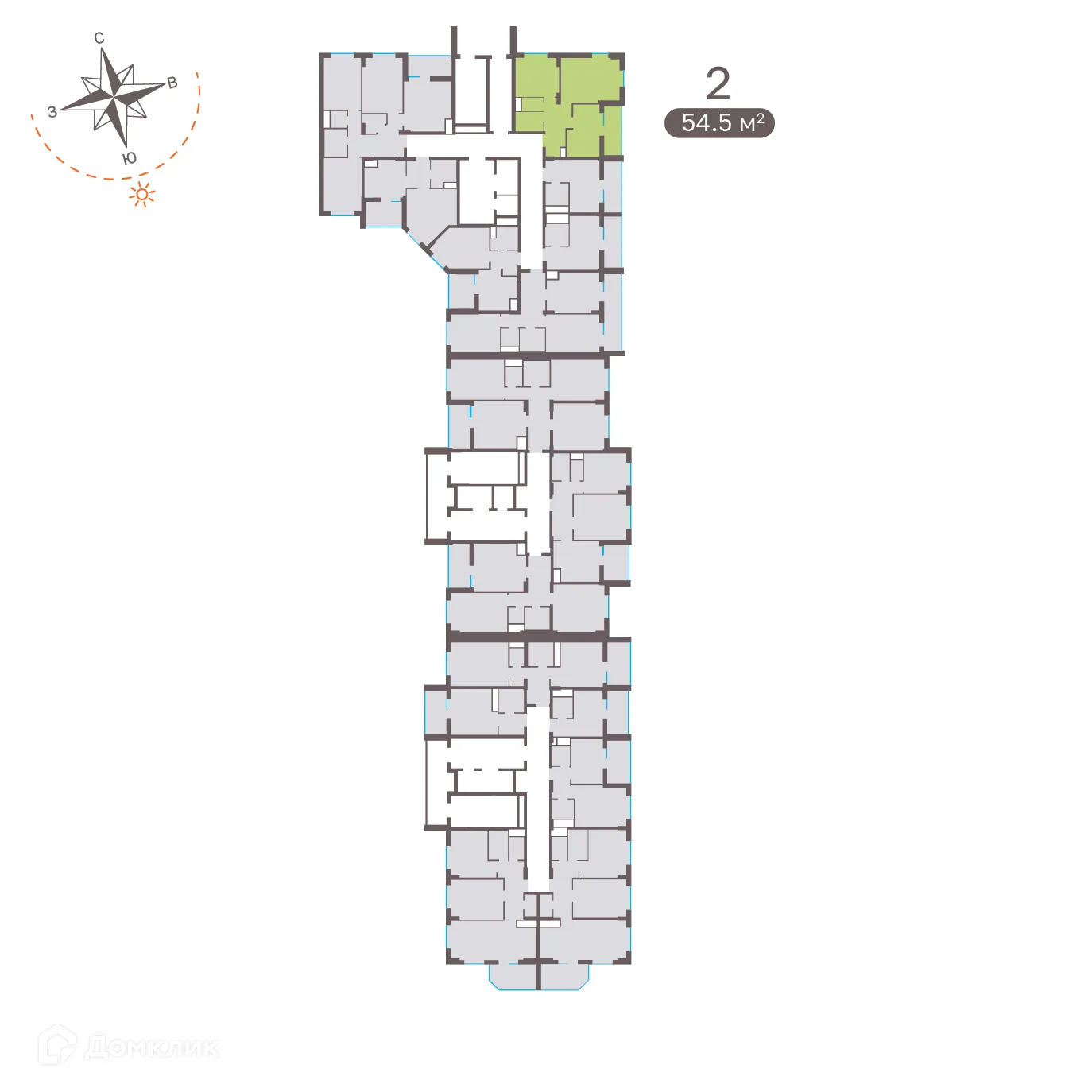 Планировка 2-комнатной квартиры 54.5 м² в ЖК Притяжение, г. Ставрополь — фото 2