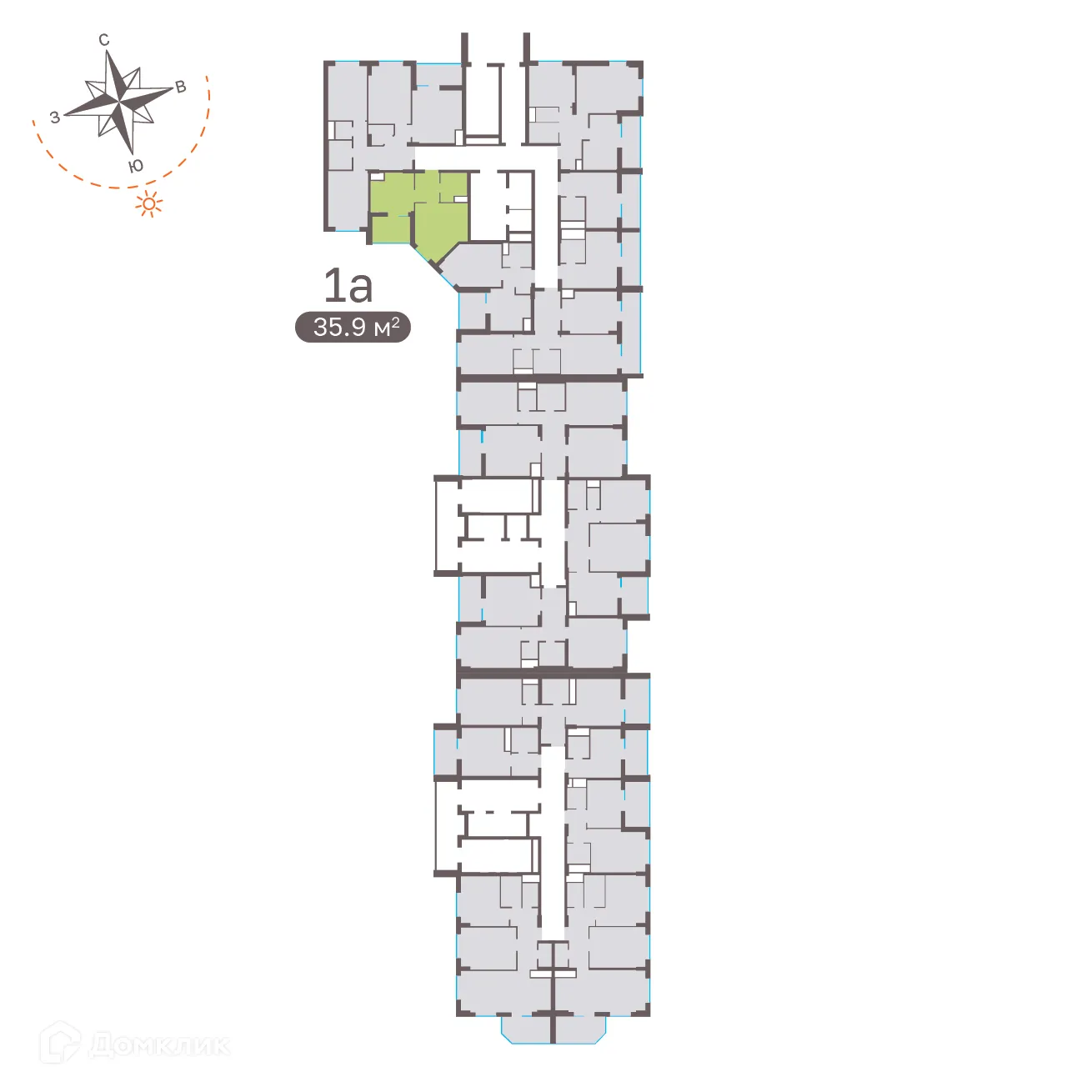 Планировка 1-комнатной квартиры 35.9 м² в ЖК Притяжение, г. Ставрополь — фото 2