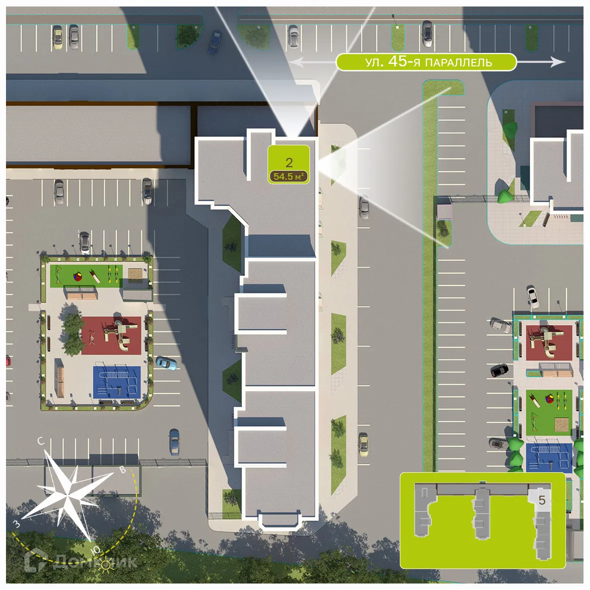 Планировка 2-комнатной квартиры 54.3 м² в ЖК Притяжение, г. Ставрополь — фото 3