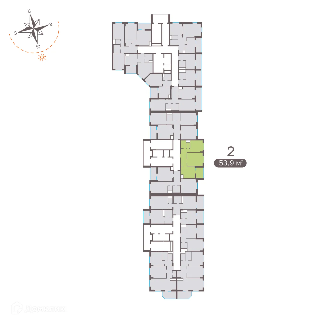 Планировка 2-комнатной квартиры 53.5 м² в ЖК Притяжение, г. Ставрополь — фото 2