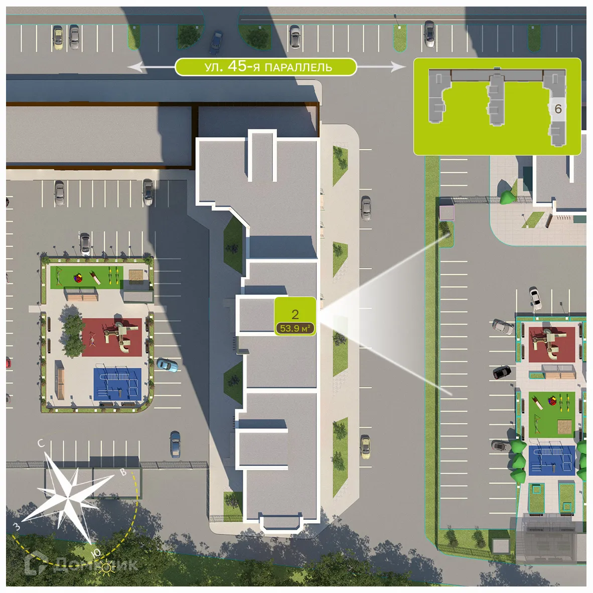 Планировка 2-комнатной квартиры 53.5 м² в ЖК Притяжение, г. Ставрополь — фото 3