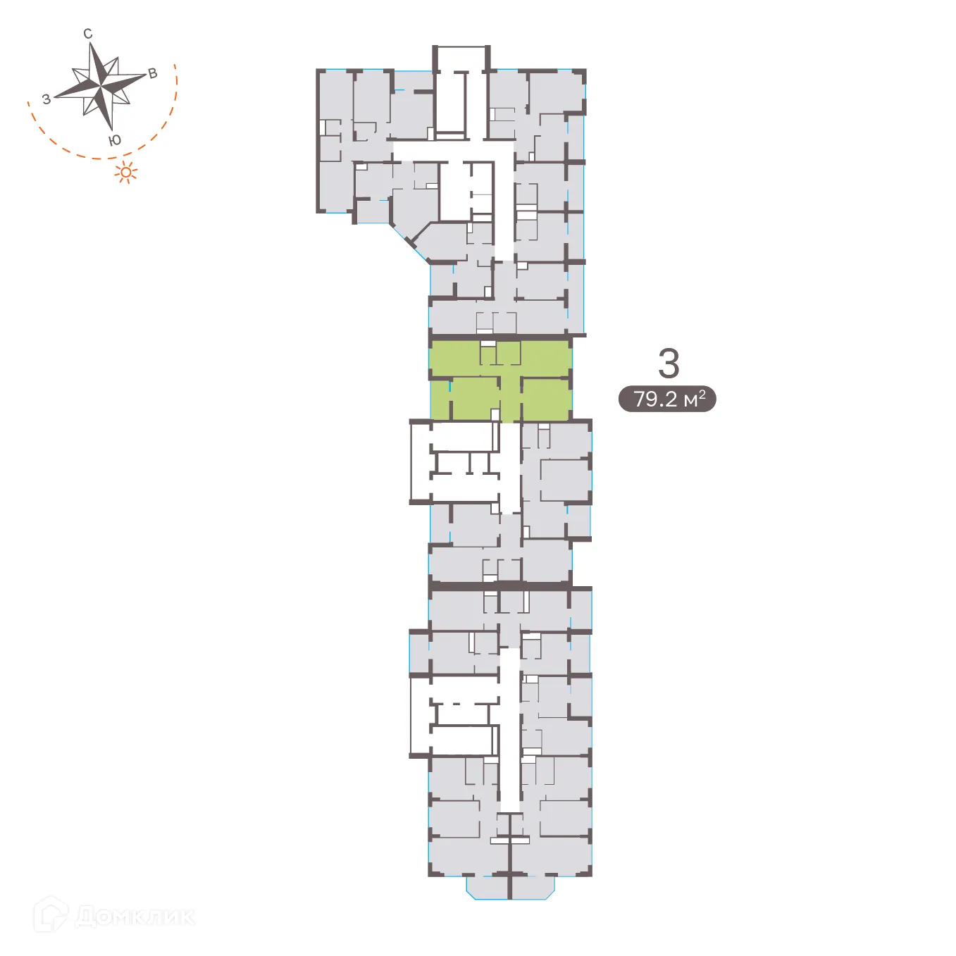 Планировка 3-комнатной квартиры 79 м² в ЖК Притяжение, г. Ставрополь — фото 2