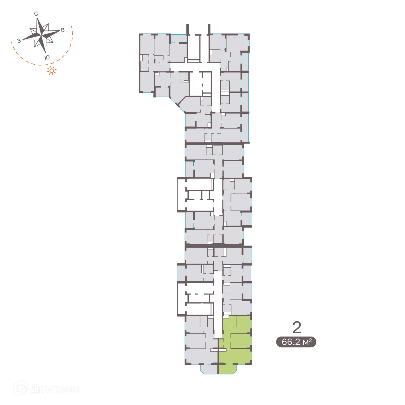 Планировка 2-комнатной квартиры 67.1 м² в ЖК Притяжение, г. Ставрополь — фото 2