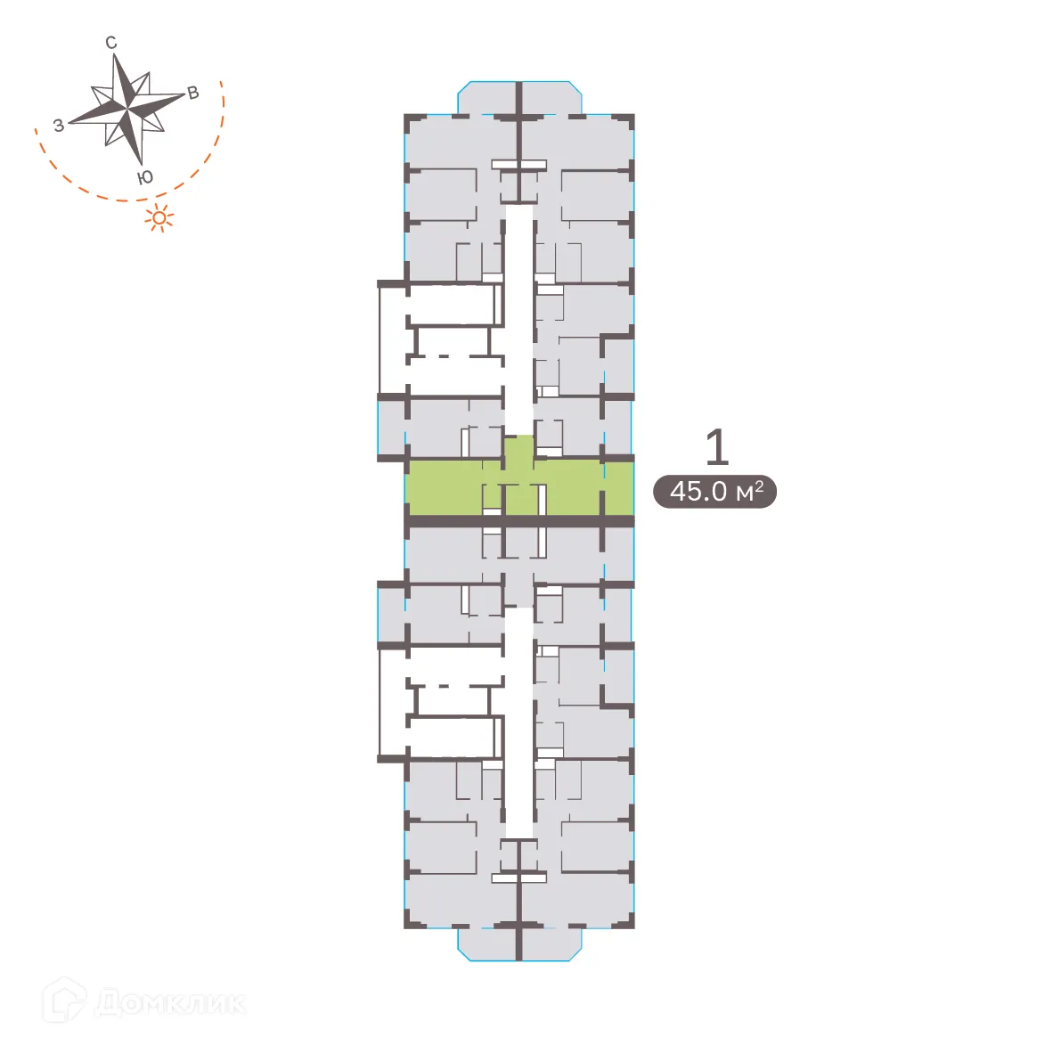 Планировка 1-комнатной квартиры 45 м² в ЖК Притяжение, г. Ставрополь — фото 2