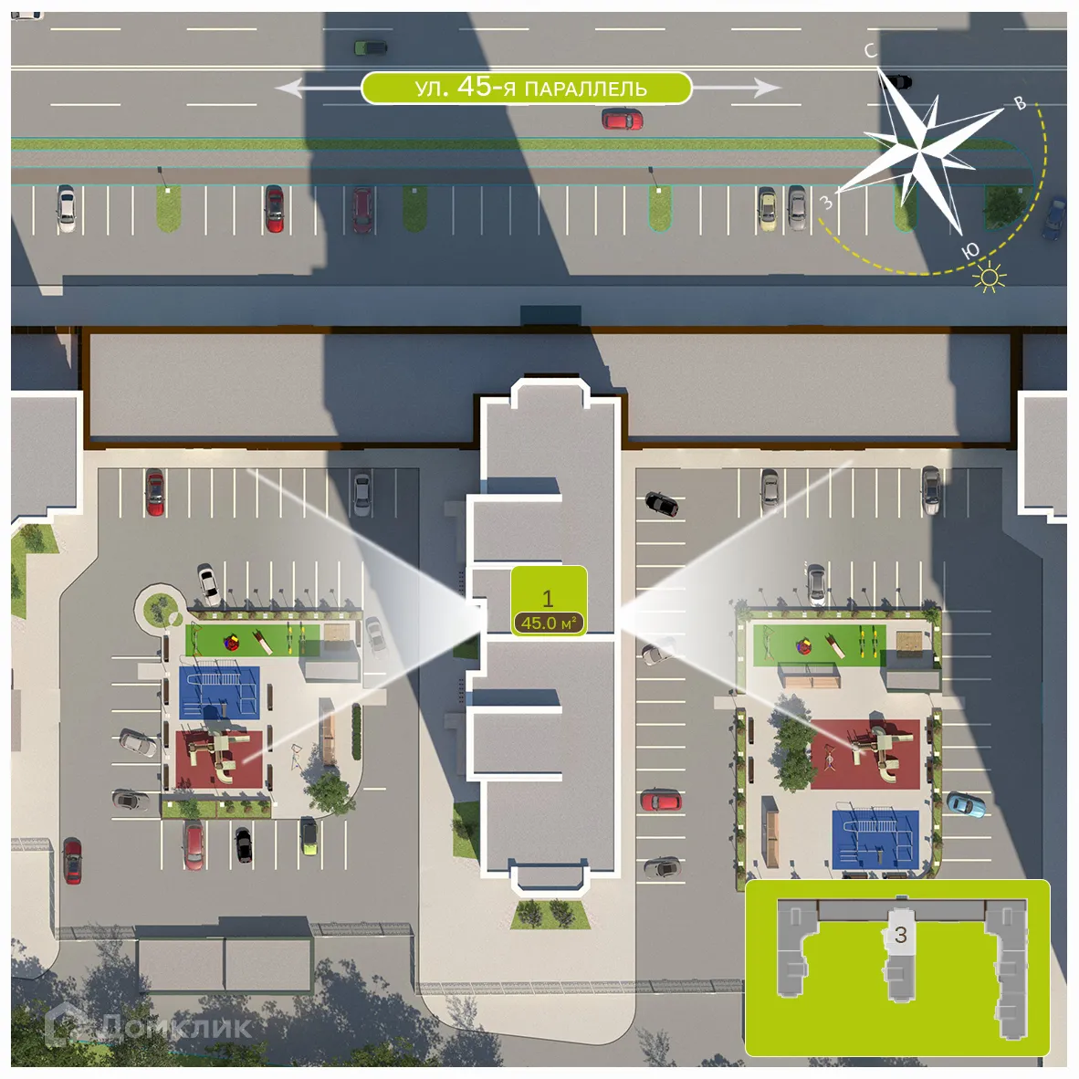 Планировка 1-комнатной квартиры 45 м² в ЖК Притяжение, г. Ставрополь — фото 3