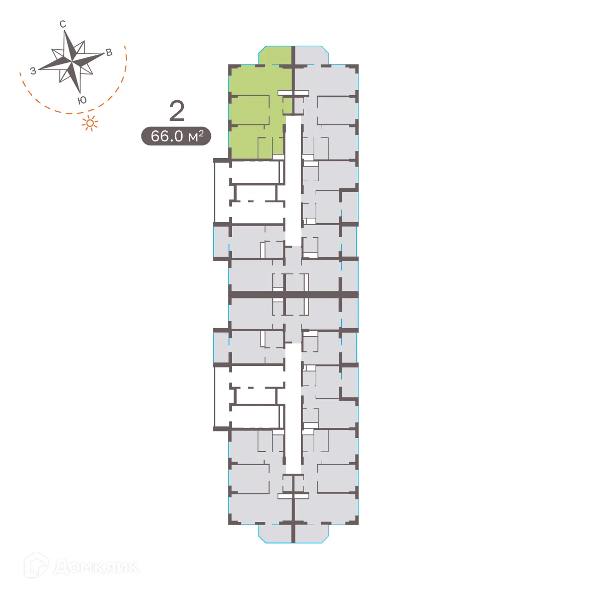 Планировка 2-комнатной квартиры 66 м² в ЖК Притяжение, г. Ставрополь — фото 2