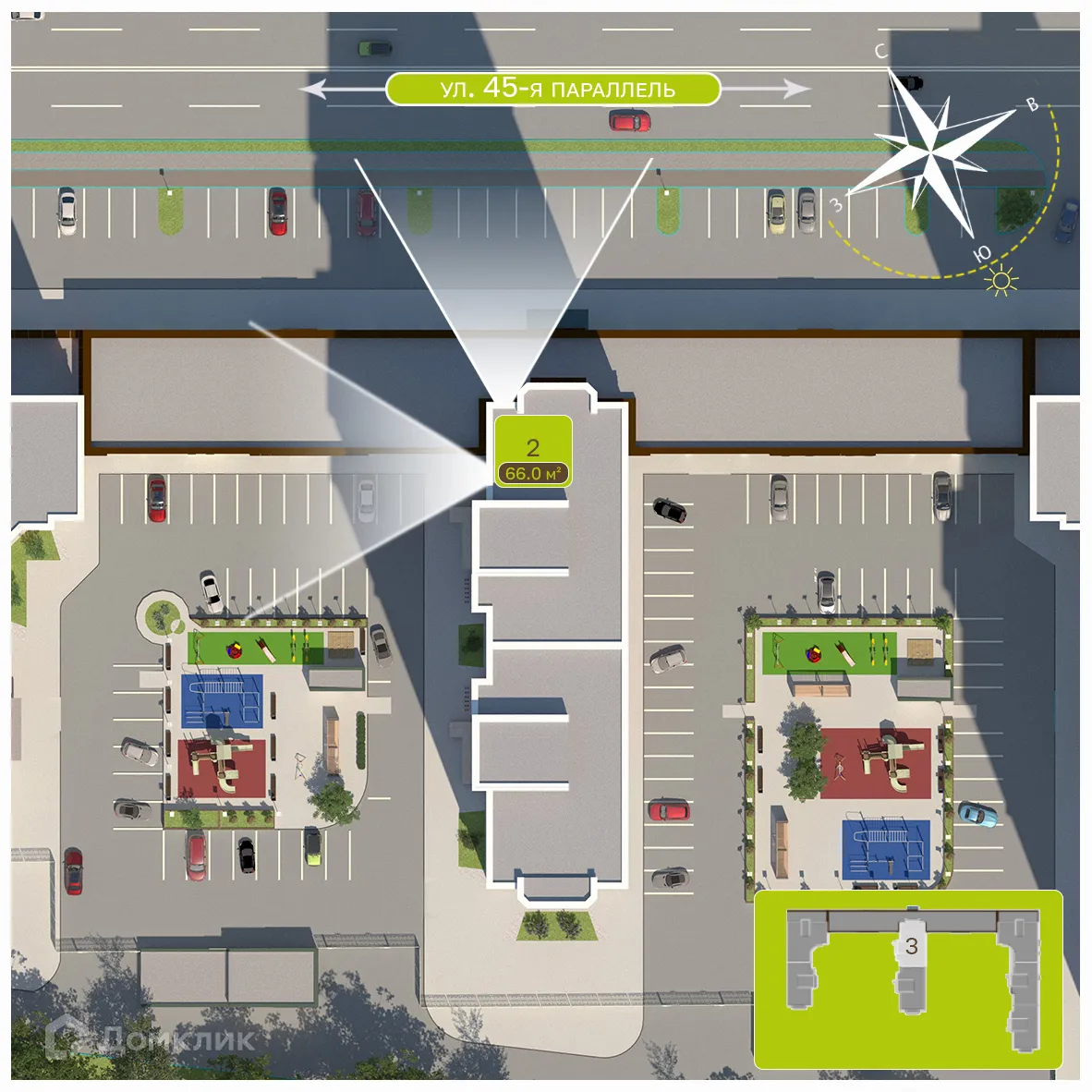 Планировка 2-комнатной квартиры 66 м² в ЖК Притяжение, г. Ставрополь — фото 3