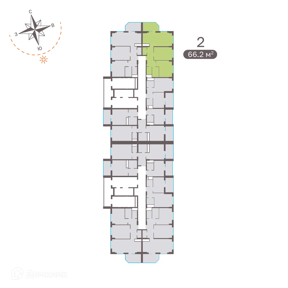 Планировка 2-комнатной квартиры 66.2 м² в ЖК Притяжение, г. Ставрополь — фото 2