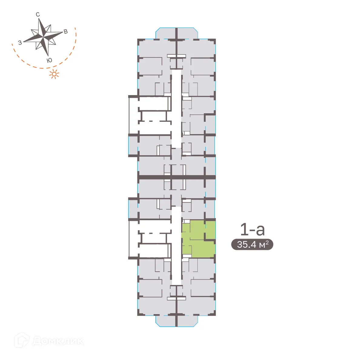 Планировка 1-комнатной квартиры 35.4 м² в ЖК Притяжение, г. Ставрополь — фото 2