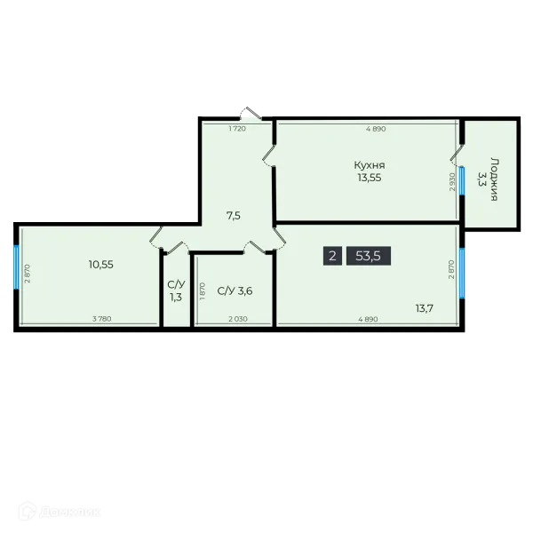 Планировка 2 комн. в ЖК Атмосфера-1