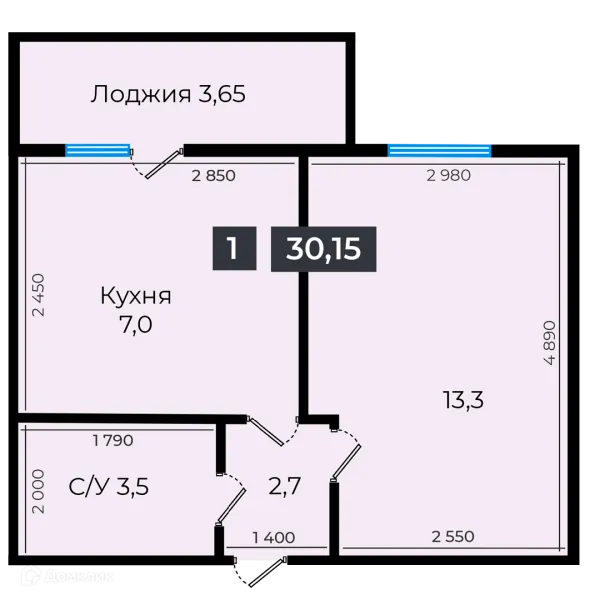 Планировка 1 комн. в ЖК Атмосфера-1