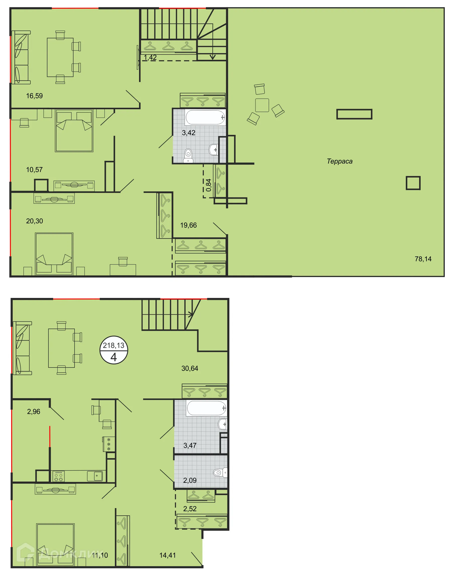 Планировка 4-комнатной квартиры 218.13 м² в ЖК Дыхание, г. Ставрополь — фото 2