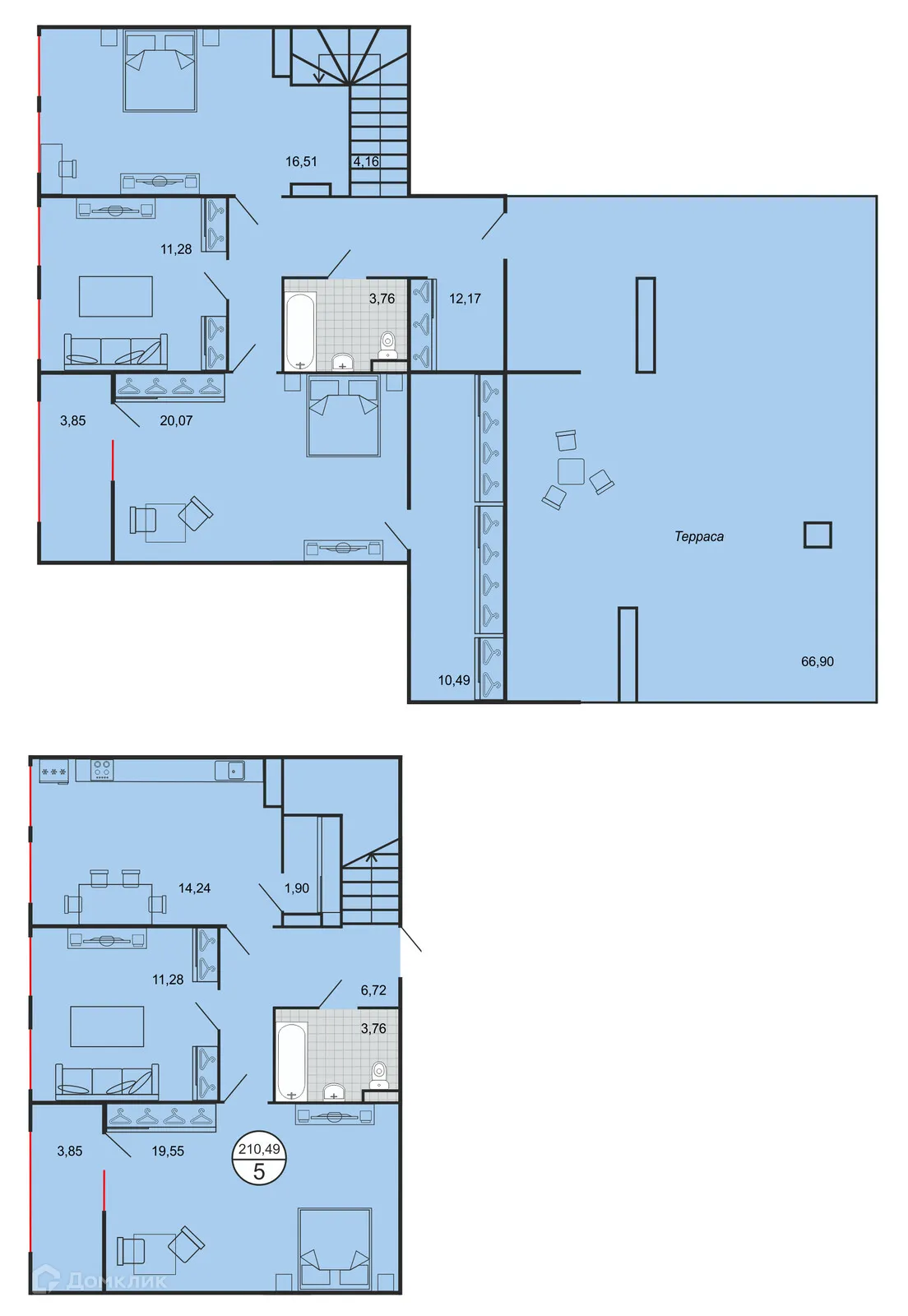 Планировка 5-комнатной квартиры 210.49 м² в ЖК Дыхание, г. Ставрополь — фото 2