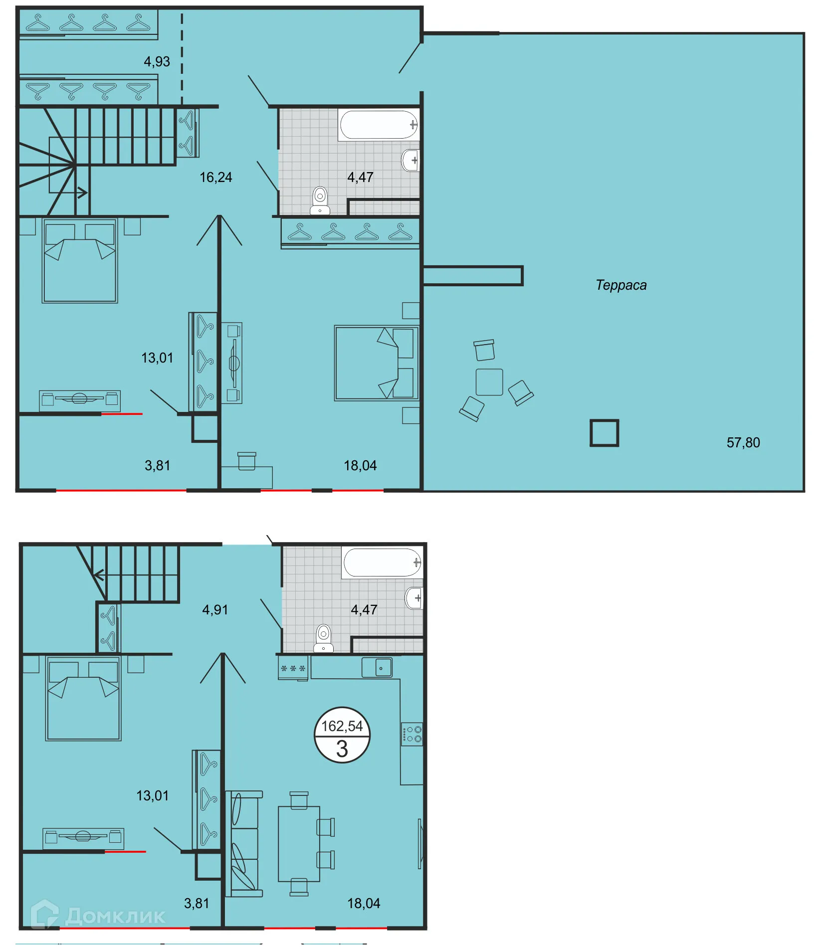 Планировка 3-комнатной квартиры 162.54 м² в ЖК Дыхание, г. Ставрополь — фото 1