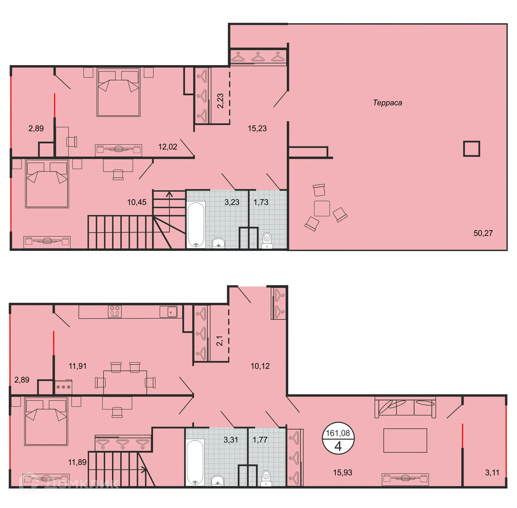 Планировка 4-комнатной квартиры 161.08 м² в ЖК Дыхание, г. Ставрополь — фото 2