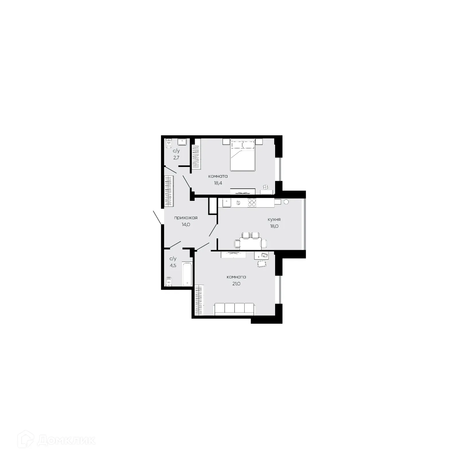 Планировка 2-комнатной квартиры 77.3 м² в ЖК VICTORIA (ВИКТОРИЯ), г. Ставрополь — фото 1