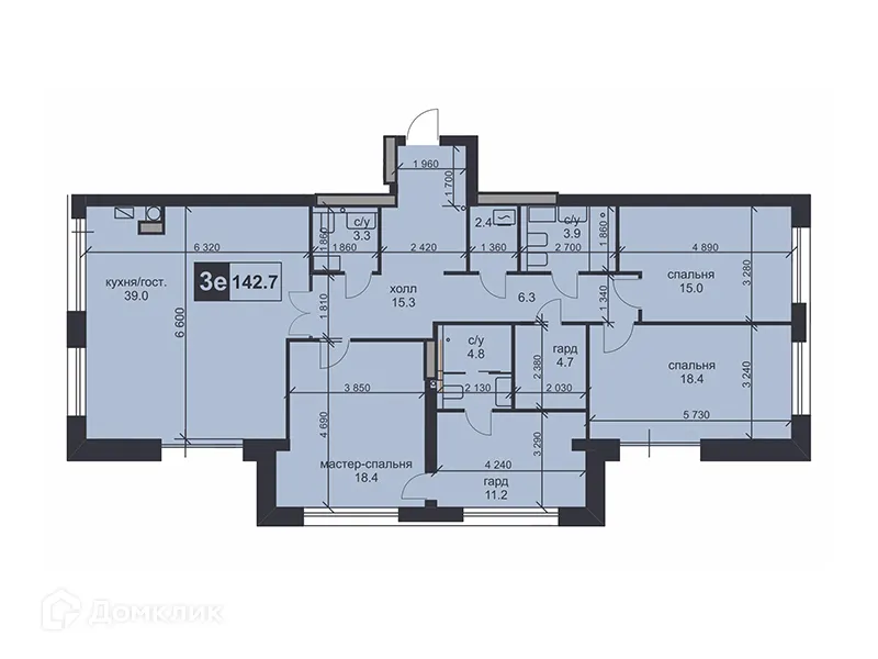 Планировка 3-комнатной квартиры 142.7 м² в ЖК «НАДЕЖДА», г. Ставрополь — фото 1