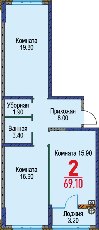 Планировка 2 комн. в ЖК Красный Металлист