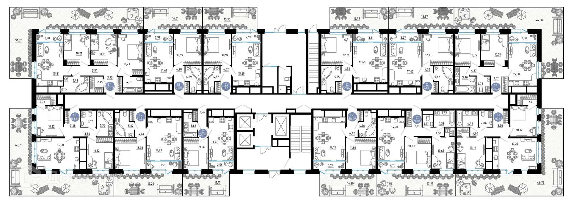 Планировка 1-комнатной квартиры 53.73 м² в ЖК РОЩА, г. Рязань — фото 34