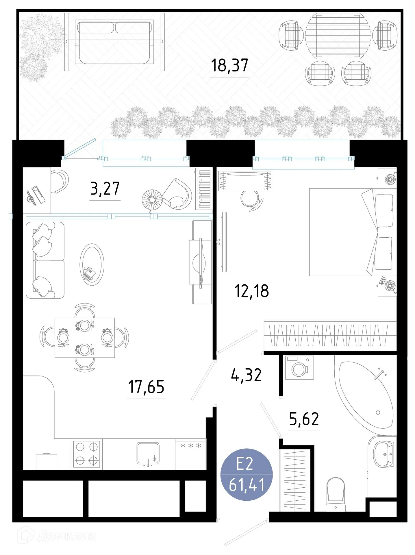Планировка 1-комнатной квартиры 61.41 м² в ЖК РОЩА, г. Рязань — фото 17