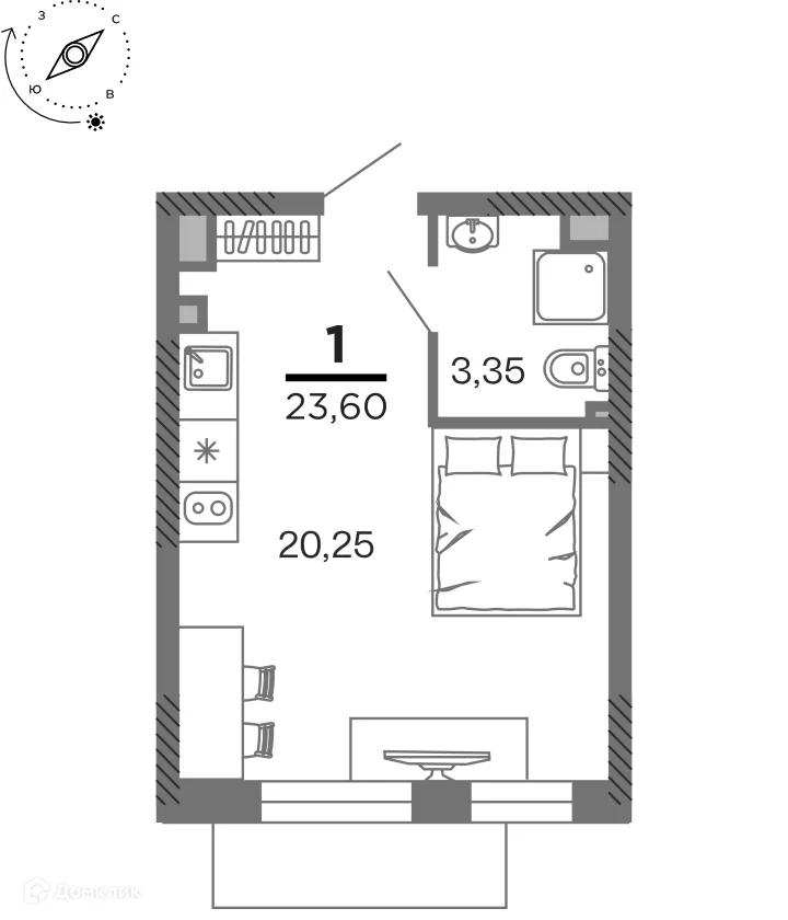 Планировка 1-комнатной квартиры 23.6 м² в ЖК город Рязань, Улица Зубковой, г. Рязань — фото 20