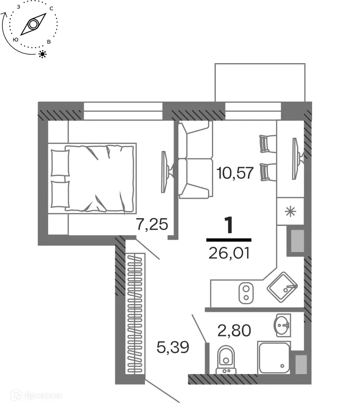 Планировка 1-комнатной квартиры 26.01 м² в ЖК город Рязань, Улица Зубковой, г. Рязань — фото 20