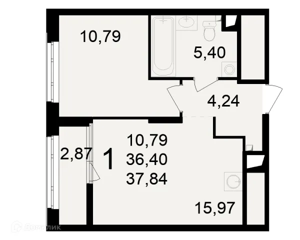 Планировка 1 комн. в ЖК Макроквартал "Свобода"