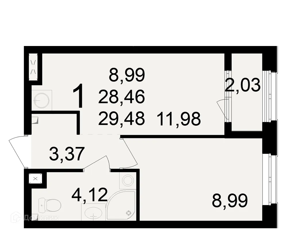 Планировка 1-комнатной квартиры 29.48 м² в ЖК Макроквартал "Свобода", г. Рязань — фото 2