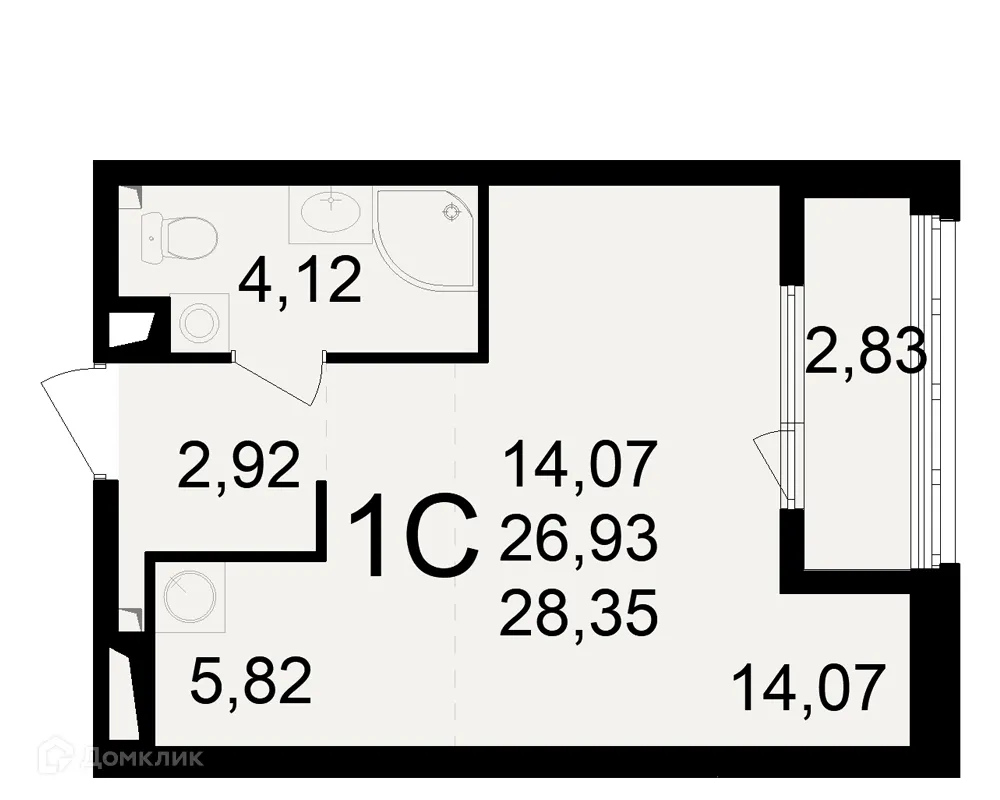 Планировка 1-комнатной квартиры 28.35 м² в ЖК Макроквартал "Свобода", г. Рязань — фото 2