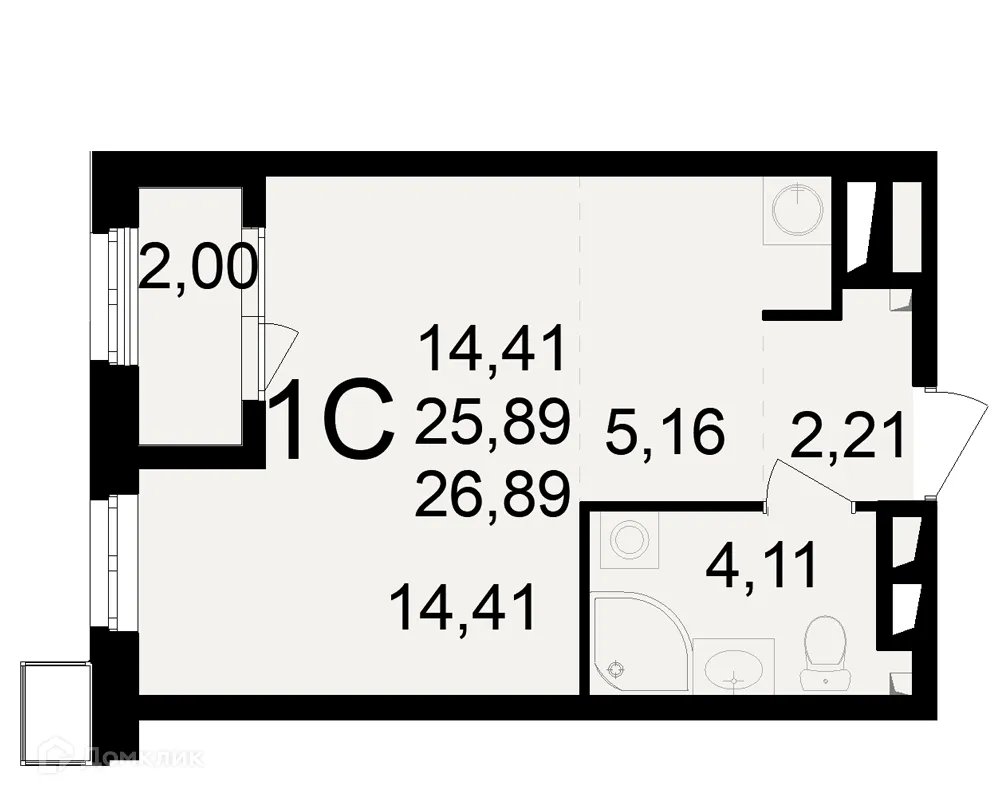 Планировка 1-комнатной квартиры 26.89 м² в ЖК Макроквартал "Свобода", г. Рязань — фото 1