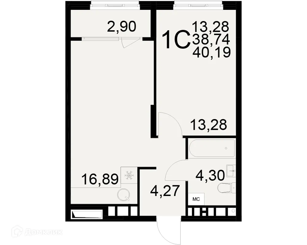 Планировка 1-комнатной квартиры 40.19 м² в ЖК Радости жизни, г. Рязань — фото 2