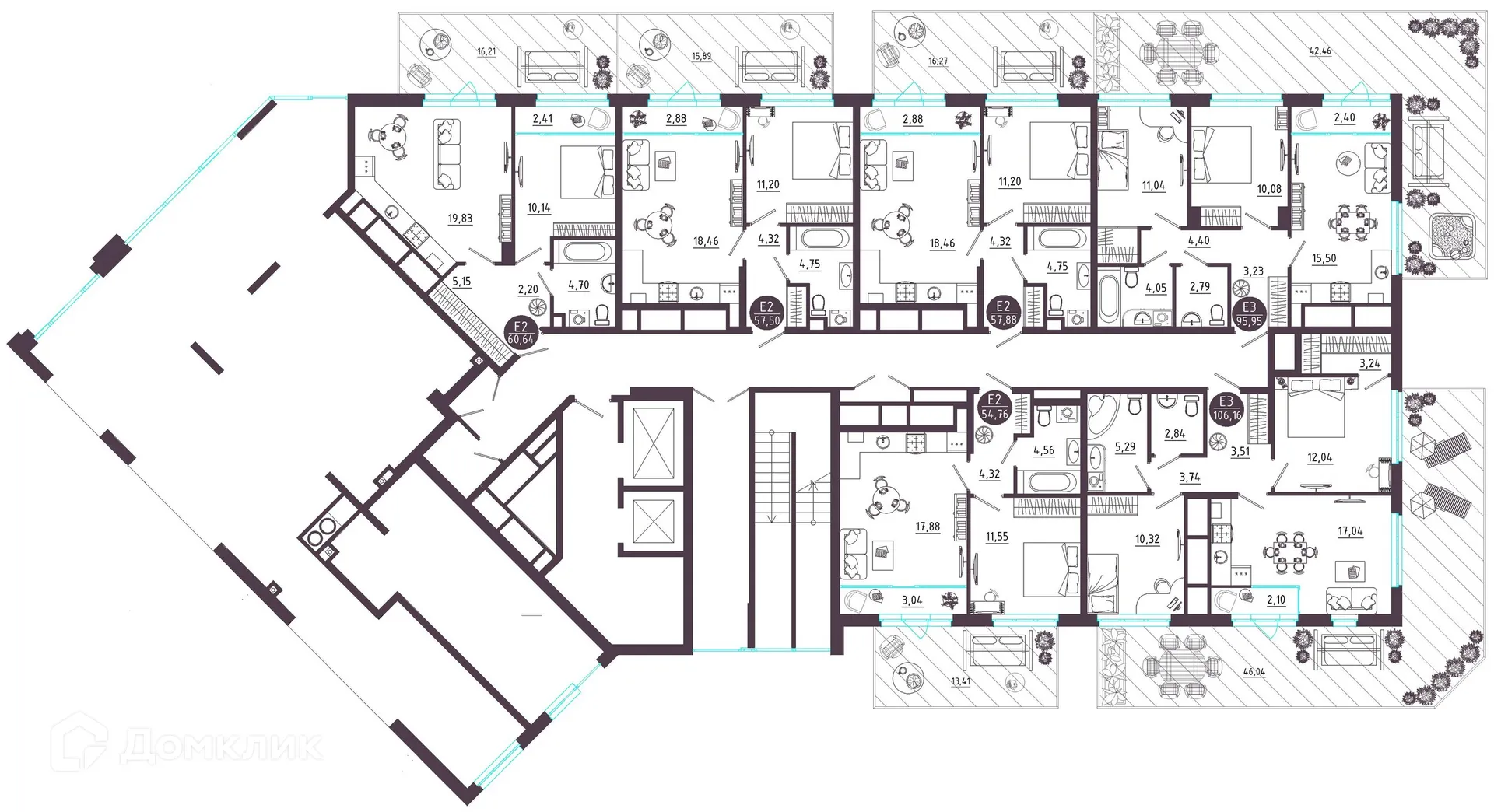 Планировка 1-комнатной квартиры 60.42 м² в ЖК Крылья, г. Рязань — фото 32