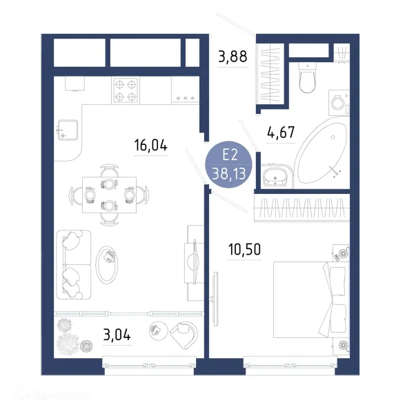 Планировка 1 комн. в ЖК Бульвар оптимистов