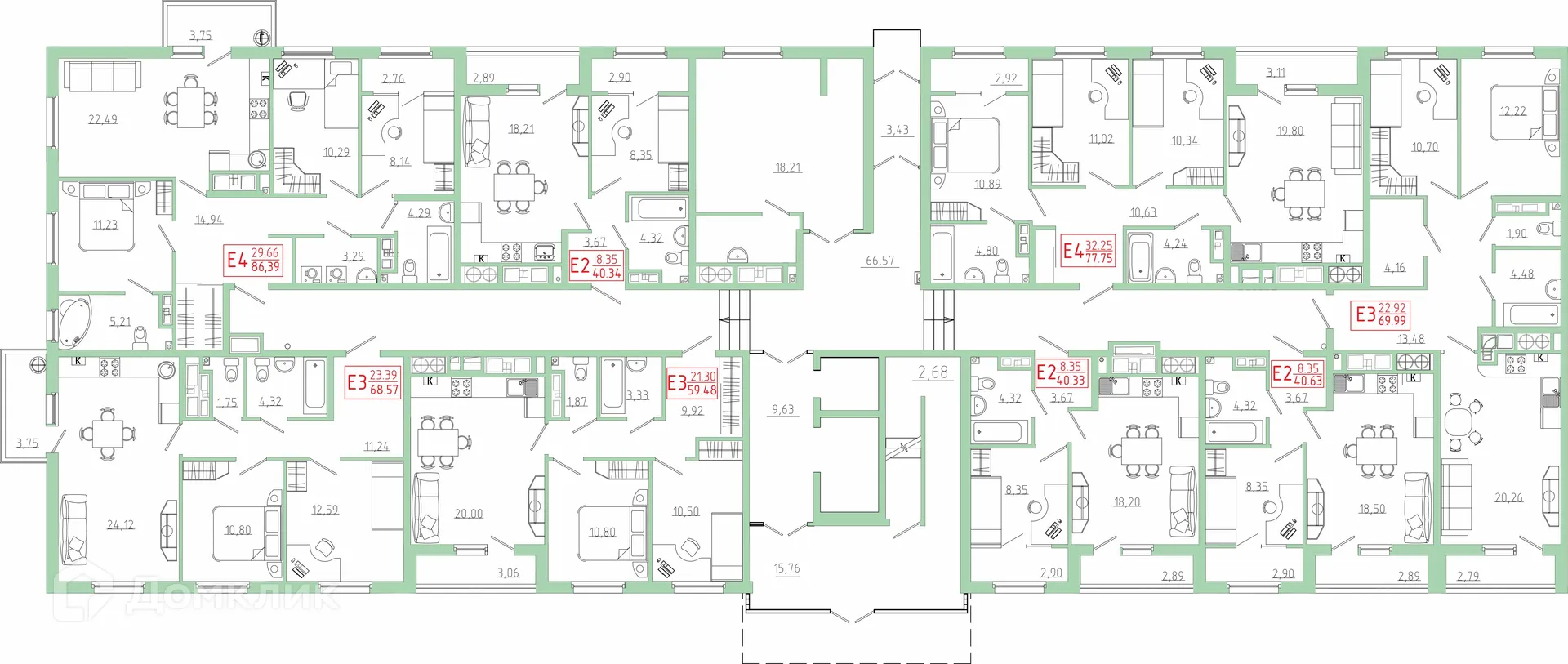 Планировка 2-комнатной квартиры 69.99 м² в ЖК Бульвар оптимистов, г. Дядьково — фото 2