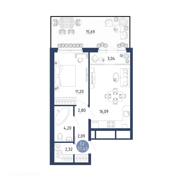 Планировка 1 комн. в ЖК Бульвар оптимистов