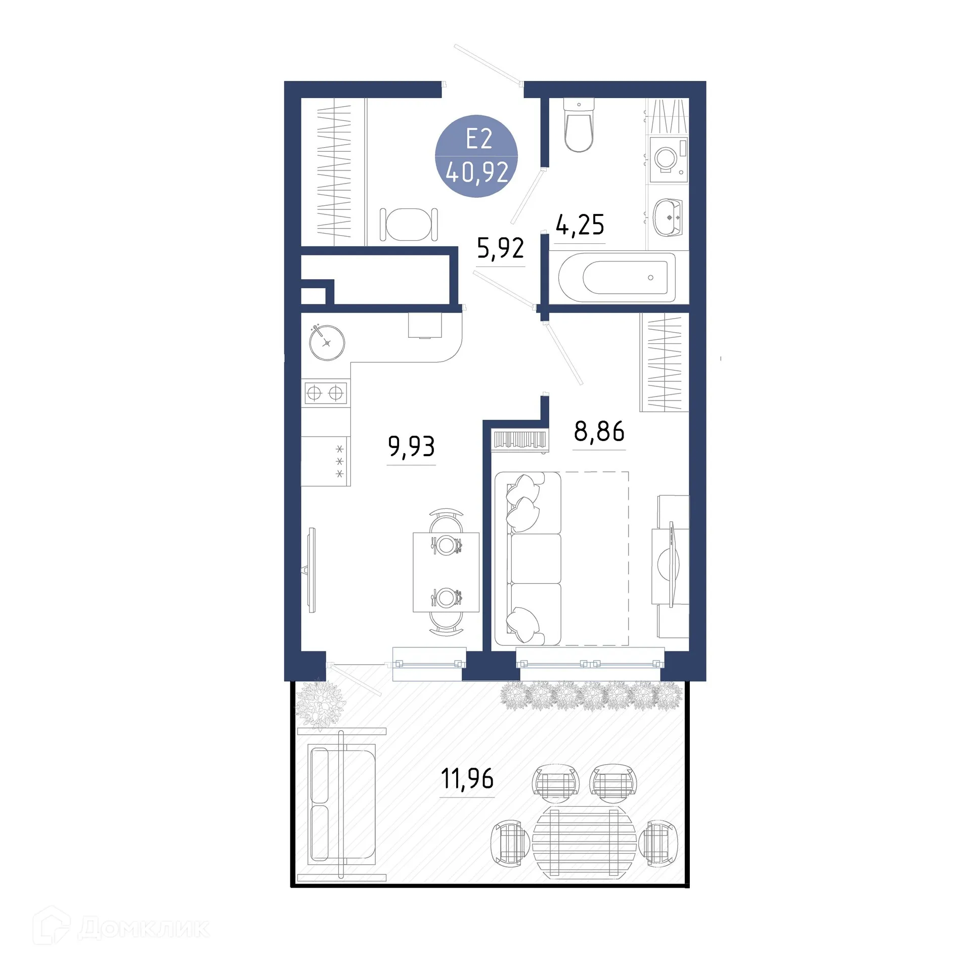 Планировка 1-комнатной квартиры 40.92 м² в ЖК Бульвар оптимистов, г. Дядьково — фото 23