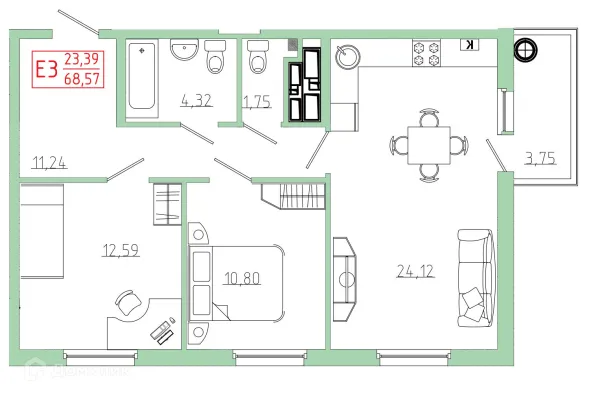 Планировка 2 комн. в ЖК Бульвар оптимистов