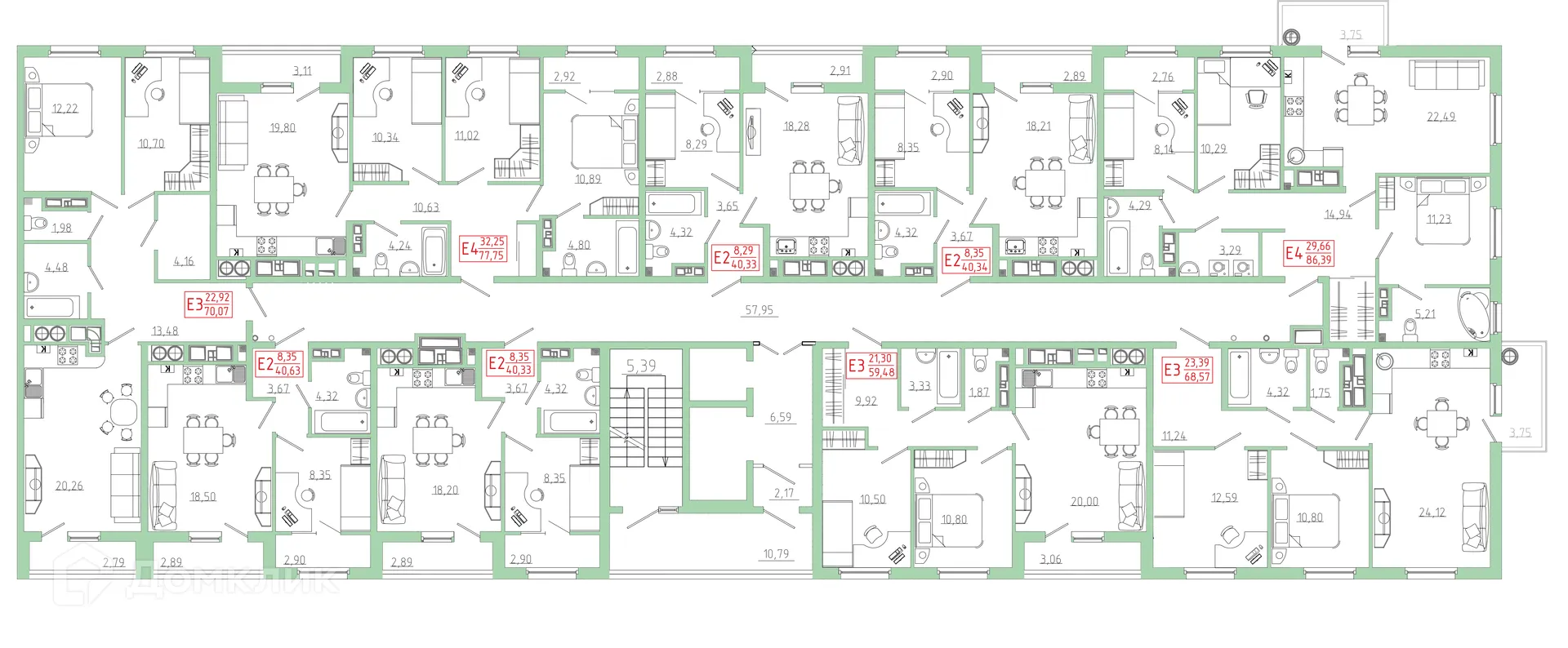 Планировка 1-комнатной квартиры 41.94 м² в ЖК Бульвар оптимистов, г. Дядьково — фото 22