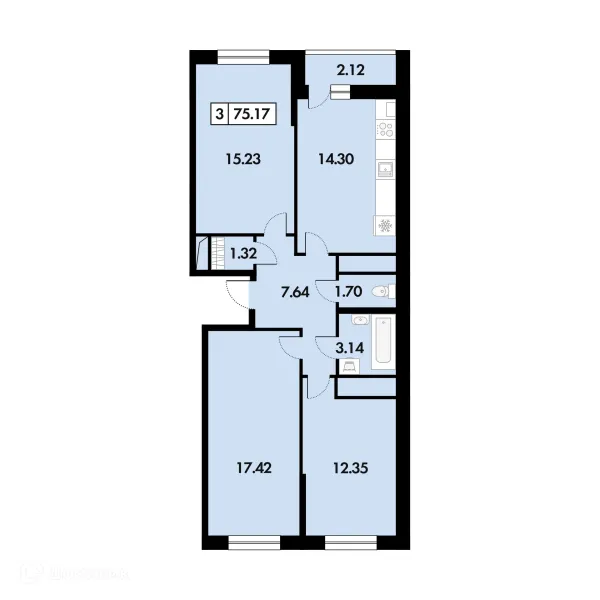 Планировка 3 комн. в ЖК Шереметьевский квартал