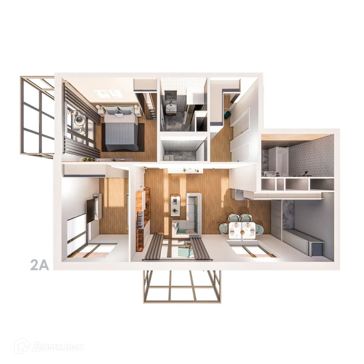 Планировка 2-комнатной квартиры 74.57 м² в ЖК Правый берег, г. Дядьково — фото 8