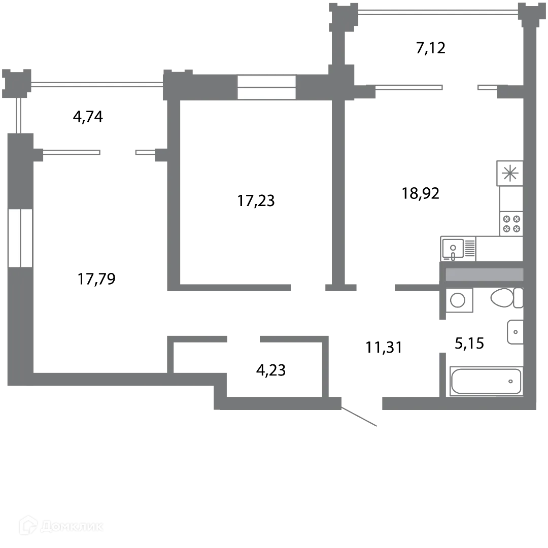 Планировка 2-комнатной квартиры 80.56 м² в ЖК Солотчинский квартал, г. Рязань — фото 3