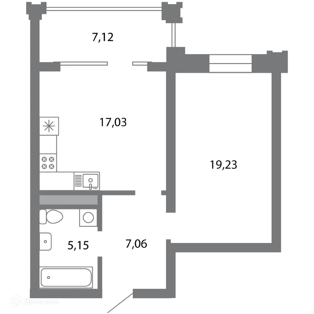 Планировка 1-комнатной квартиры 52.03 м² в ЖК Солотчинский квартал, г. Рязань — фото 1